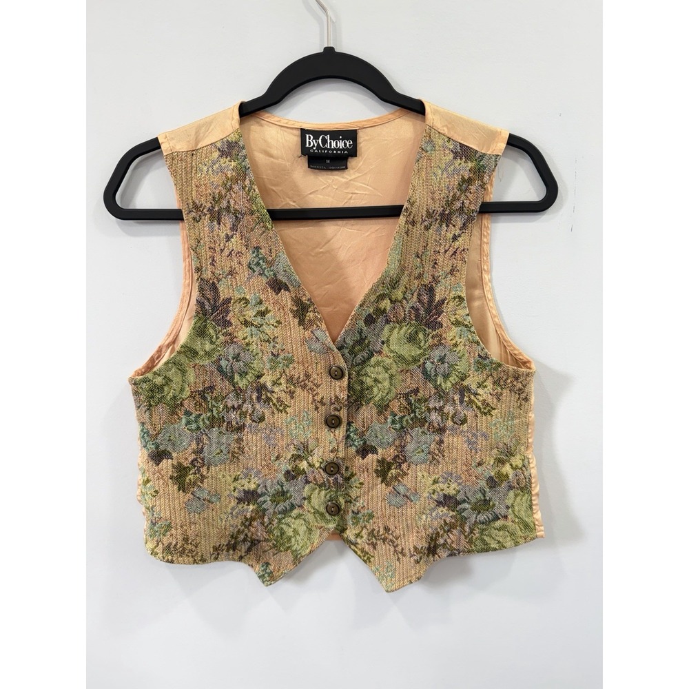 Vintage By Choice Floral Tapestry Vest M 100% Cotton Button Front Boho Eclectic